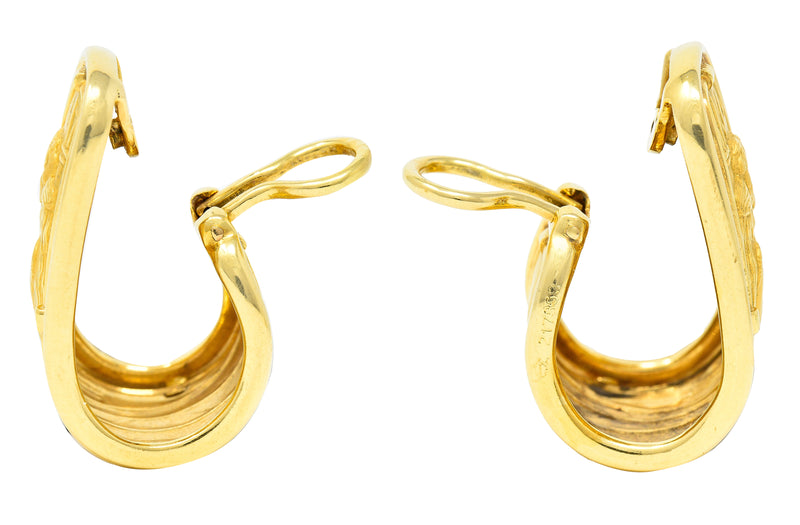 Carrera y Carrera 1990's 18 Karat Yellow Gold Romeo & Juliet J-Hoop Vintage Ear-Clip Earrings Wilson's Estate Jewelry