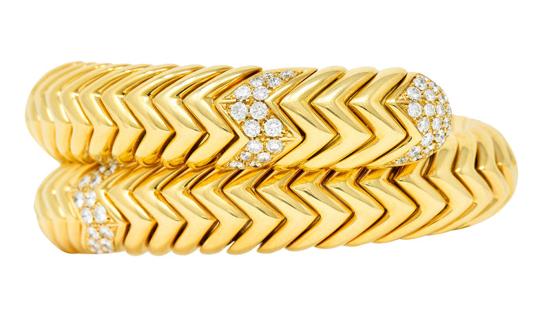 Bulgari Diamond 18 Karat Yellow Gold Spiga Cuff Bracelet Wilson's Antique & Estate Jewelry