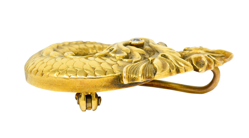 Art Nouveau Diamond 14 Karat Gold Sea Serpent BroochBrooch - Wilson's Estate Jewelry