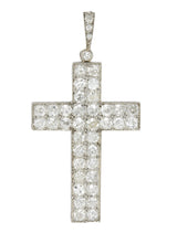 French Edwardian 3.50 CTW Pave Diamond Platinum Cross PendantNecklace - Wilson's Estate Jewelry