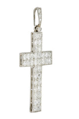 French Edwardian 3.50 CTW Pave Diamond Platinum Cross PendantNecklace - Wilson's Estate Jewelry
