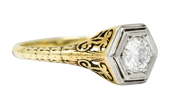 W.W. Fulmer & Co. 0.70 CTW Diamond Platinum-Topped 14 Karat Gold Engagement RingRing - Wilson's Estate Jewelry