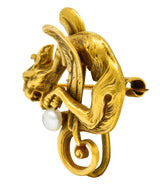 Art Nouveau Baroque Pearl 14 Karat Gold Gargoyle BroochBrooch - Wilson's Estate Jewelry