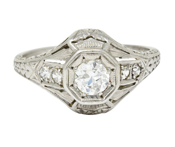 1920's Art Deco 0.40 CTW Diamond Platinum Octagonal Starburst Engagement RingRing - Wilson's Estate Jewelry