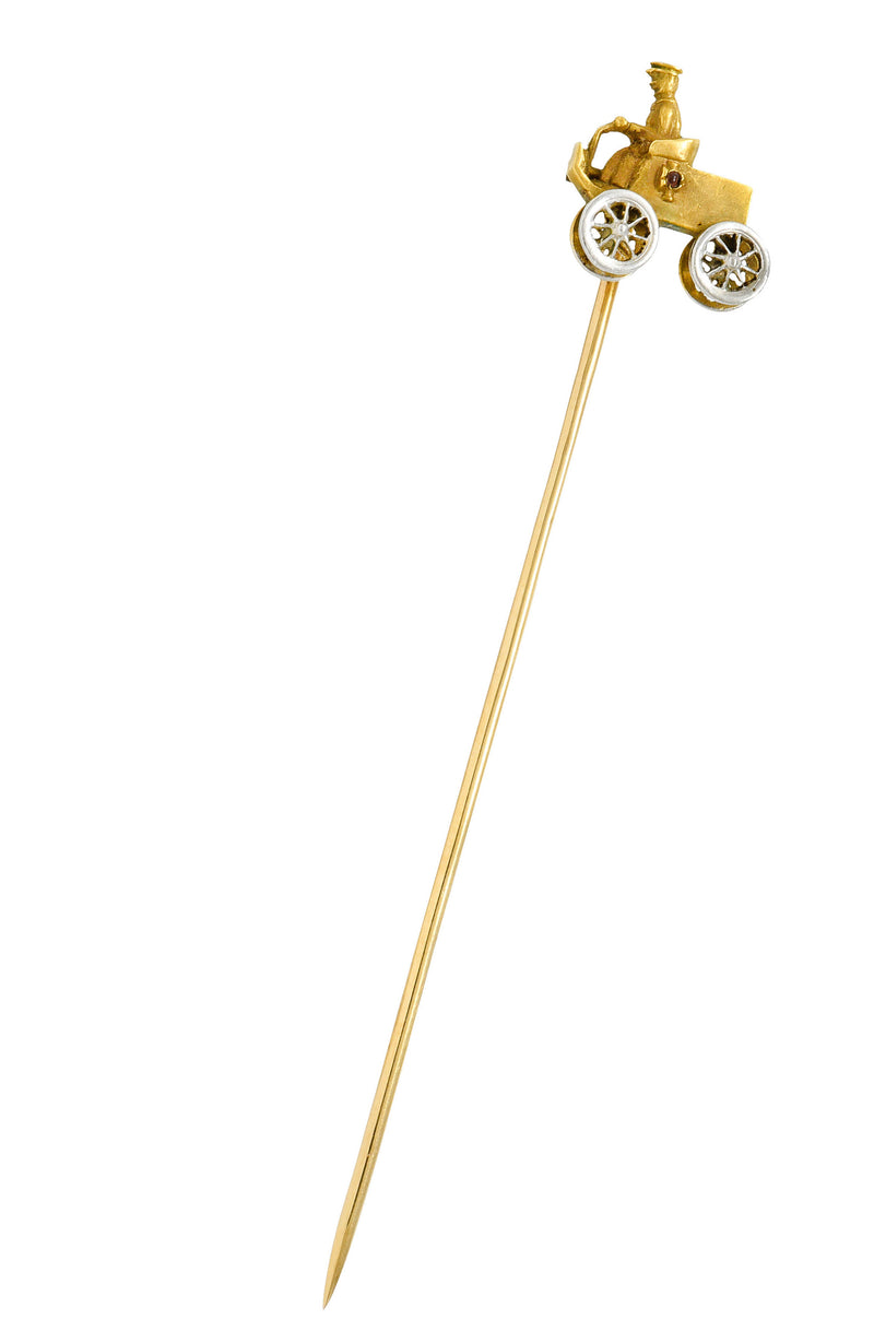 Edwardian Platinum-Topped 14 Karat Gold Antique Car StickpinStick Pin - Wilson's Estate Jewelry
