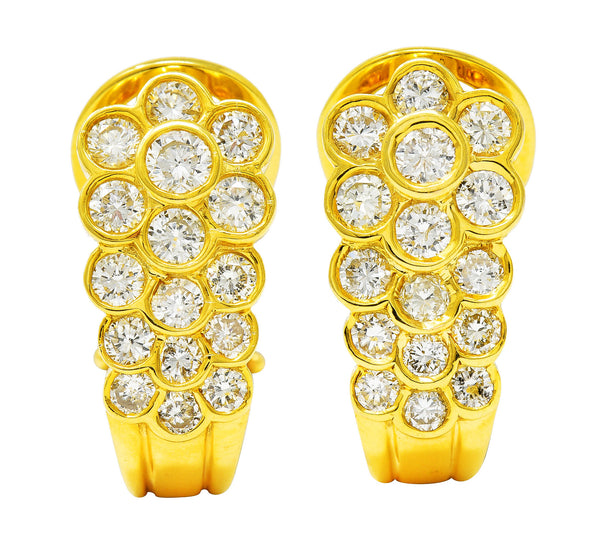 Contemporary 1.64 CTW Diamond 14 Karat Yellow Gold J Hoop Earrings Wilson's Estate Jewelry
