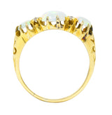 Victorian British Opal Cabochon Diamond 18 Karat Yellow Gold Belcher Three Stone Antique Ring Wilson's Estate Jewelry