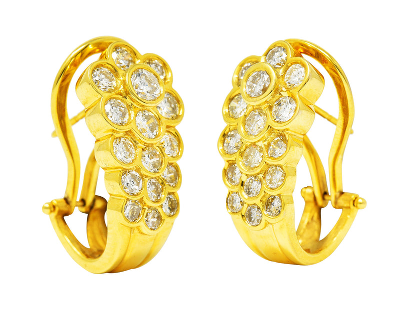 Contemporary 1.64 CTW Diamond 14 Karat Yellow Gold J Hoop Earrings Wilson's Estate Jewelry