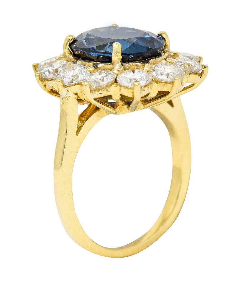 Vintage 7.20 CTW Sapphire Diamond 18 Karat Gold Cluster RingRing - Wilson's Estate Jewelry