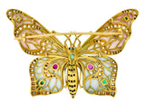 Substantial Art Nouveau Diamond Emerald Ruby Plique-A-Jour Enamel 18 Karat Gold Butterfly Pendant BroochBrooch - Wilson's Estate Jewelry