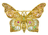 Substantial Art Nouveau Diamond Emerald Ruby Plique-A-Jour Enamel 18 Karat Gold Butterfly Pendant BroochBrooch - Wilson's Estate Jewelry