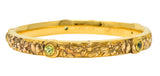 Riker Brothers Art Nouveau Peridot 14 Karat Gold Floral Bangle Braceletbracelet - Wilson's Estate Jewelry
