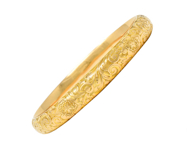 Riker Brothers Art Nouveau 14 Karat Gold Cherry Blossom Antique Bangle Bracelet