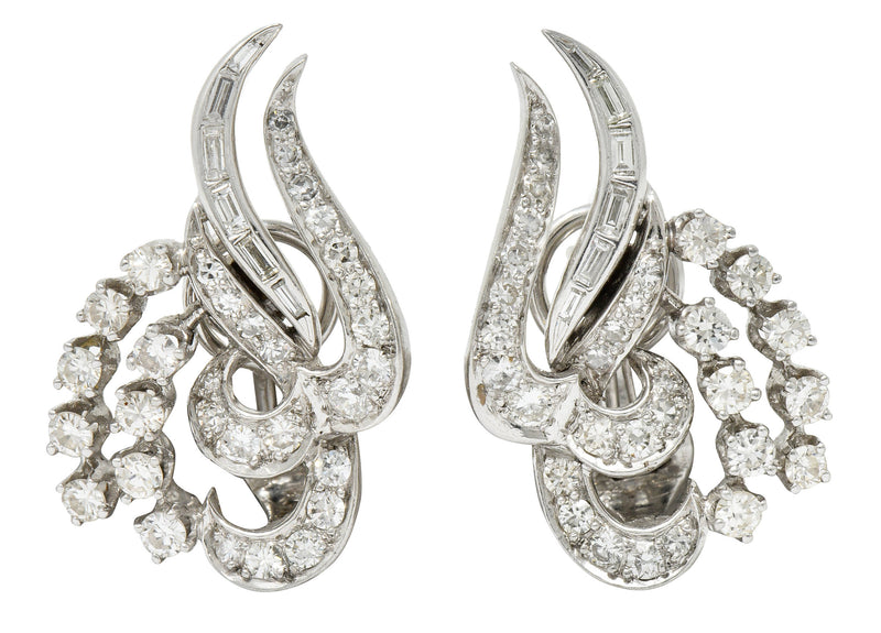 1950's Mid-Century 2.62 CTW Diamond Platinum Tendril EarringsEarrings - Wilson's Estate Jewelry