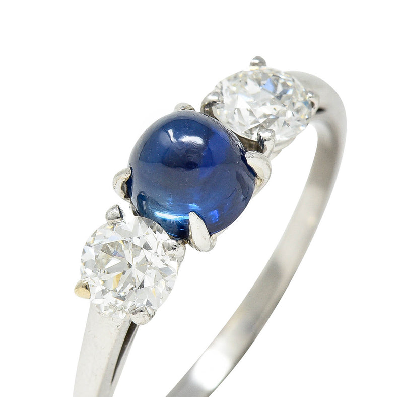 Raymond Yard 2.80 CTW No Heat Cabochon Sapphire Diamond Platinum Ring GIARing - Wilson's Estate Jewelry