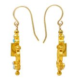Victorian Etruscan Revival Turquoise Pearl 18 Karat Gold Drop EarringsEarrings - Wilson's Estate Jewelry