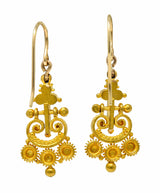 Victorian Etruscan Revival Turquoise Pearl 18 Karat Gold Drop EarringsEarrings - Wilson's Estate Jewelry