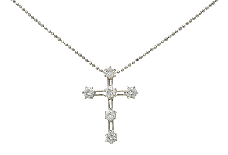 Contemporary 1.00 CTW Diamond Platinum Cross Pendant NecklaceNecklace - Wilson's Estate Jewelry