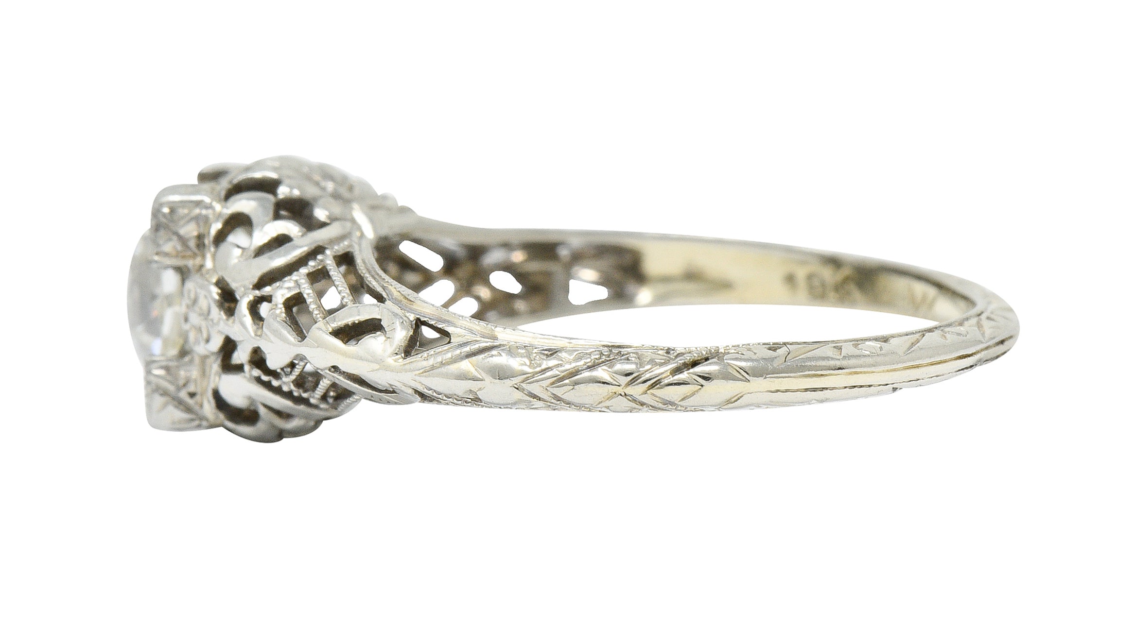 1930's Walter McKenna 1.00 CTW Diamond 18 Karat White Gold Floral Engagement RingRing - Wilson's Estate Jewelry