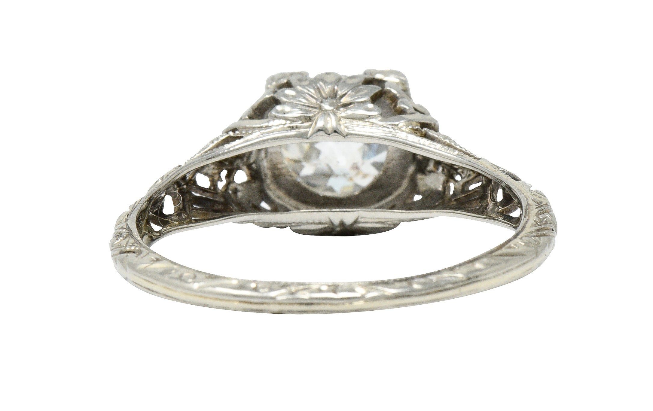 1930's Walter McKenna 1.00 CTW Diamond 18 Karat White Gold Floral Engagement RingRing - Wilson's Estate Jewelry