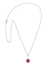 Contemporary 1.90 CTW Ruby Diamond Halo Platinum Gemstone Pendant NecklaceNecklace - Wilson's Estate Jewelry
