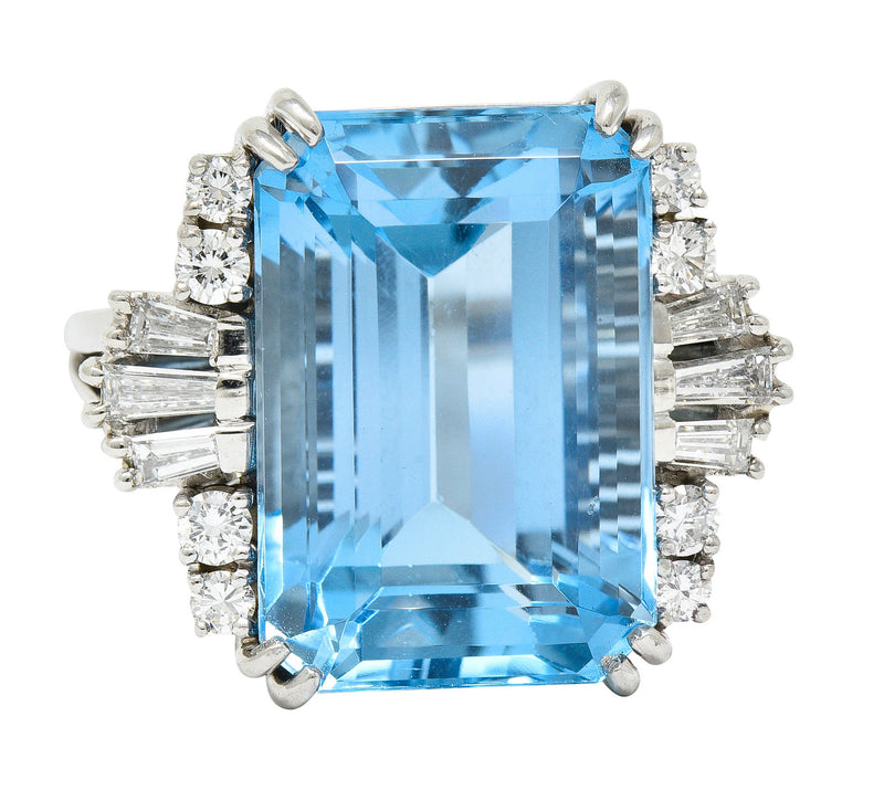 Felger Inc. Mid-Century 17.50 CTW Aquamarine Diamond Platinum Statement Ring Circa 1950Ring - Wilson's Estate Jewelry
