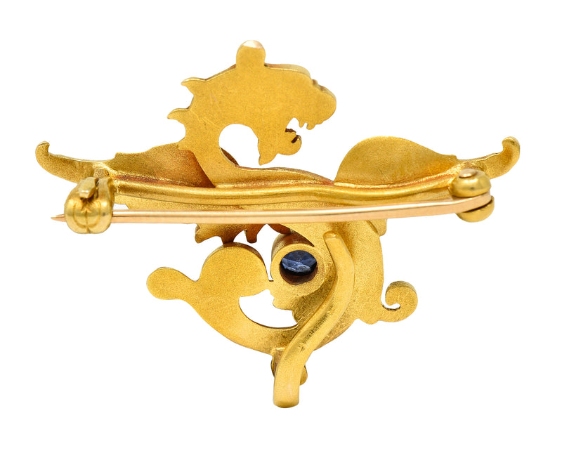 Henry Blank & Co. Art Nouveau Sapphire 14 Karat Gold Serpent Antique Brooch
