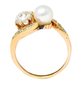 Victorian Pearl 0.88 CTW Diamond 14 Karat Gold Toi Et Moi Bypass RingRing - Wilson's Estate Jewelry