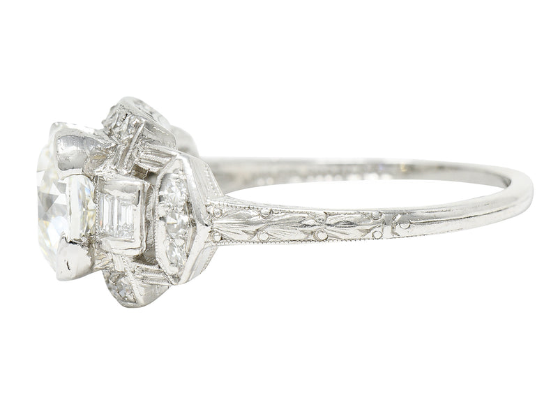 Art Deco 1.80 CTW Diamond Platinum Geometric Engagement Ring GIARing - Wilson's Estate Jewelry