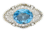 Swiss Edwardian 15.55 CTW Aquamarine Diamond Pearl Platinum BroochBrooch - Wilson's Estate Jewelry