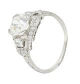 Art Deco 1.80 CTW Diamond Platinum Geometric Engagement Ring GIARing - Wilson's Estate Jewelry