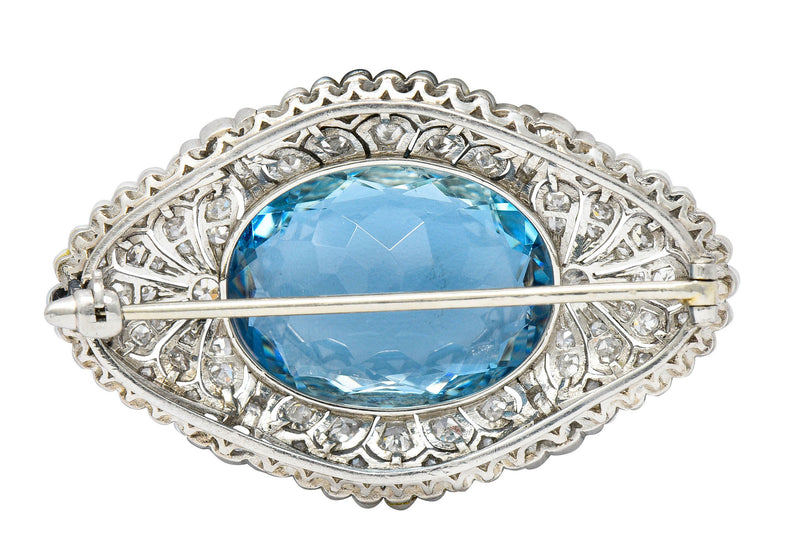 Swiss Edwardian 15.55 CTW Aquamarine Diamond Pearl Platinum BroochBrooch - Wilson's Estate Jewelry