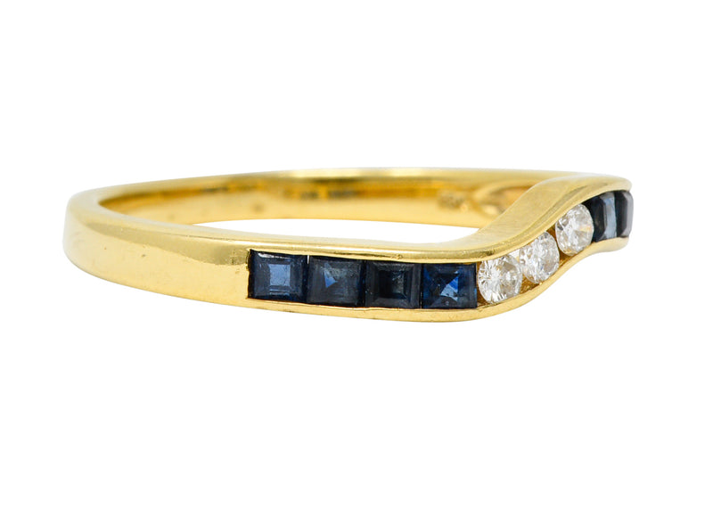 Contemporary 0.50 CTW Sapphire Diamond 18 Karat Gold Chevron Band RingRing - Wilson's Estate Jewelry