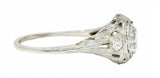 Late Edwardian Diamond 14 Karat White Gold Octagonal Bow Engagement Ring GIARing - Wilson's Estate Jewelry