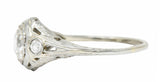 Late Edwardian Diamond 14 Karat White Gold Octagonal Bow Engagement Ring GIARing - Wilson's Estate Jewelry