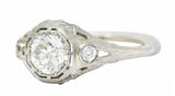 Late Edwardian Diamond 14 Karat White Gold Octagonal Bow Engagement Ring GIARing - Wilson's Estate Jewelry