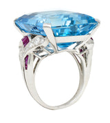 1948 Peacock 33.87 CTW Aquamarine Diamond Ruby Platinum Cocktail RingRing - Wilson's Estate Jewelry