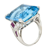 1948 Peacock 33.87 CTW Aquamarine Diamond Ruby Platinum Cocktail RingRing - Wilson's Estate Jewelry