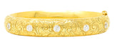 Riker Brothers Victorian 1.45 CTW Old Mine Diamond 14 Karat Yellow Gold Antique Hinged Bangle Bracelet Wilson's Estate Jewelry