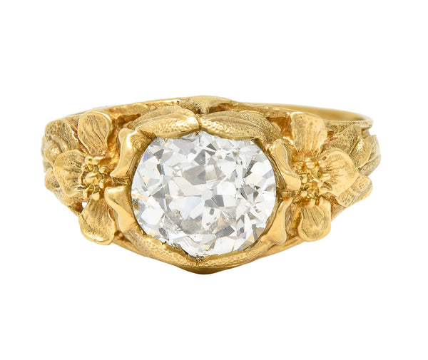 Art Nouveau 1.93 CTW Diamond 14 Karat Gold Blossom Antique Engagement Ring