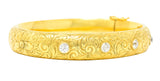 Riker Brothers Victorian 1.45 CTW Old Mine Diamond 14 Karat Yellow Gold Antique Hinged Bangle Bracelet Wilson's Estate Jewelry