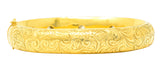 Riker Brothers Victorian 1.45 CTW Old Mine Diamond 14 Karat Yellow Gold Antique Hinged Bangle Bracelet Wilson's Estate Jewelry