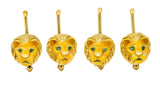 Tiffany & Co. Emerald Enamel 18 Karat Yellow Gold Lion Head Vintage Men's Cufflink Dress Set Wilson's Estate Jewelry