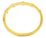 Riker Brothers Victorian 1.45 CTW Old Mine Diamond 14 Karat Yellow Gold Antique Hinged Bangle Bracelet Wilson's Estate Jewelry