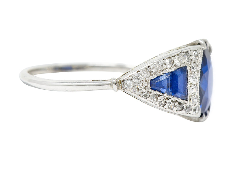 Art Deco 3.33 CTW No Heat Burma Sapphire Diamond 18 Karat White Gold Ring AGLRing - Wilson's Estate Jewelry