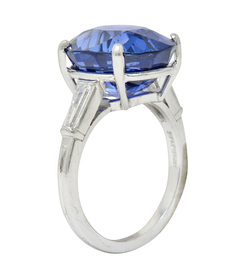 Exquisite Tiffany & Co. 12.17 CTW No Heat Ceylon Sapphire Diamond Platinum Three Stone Ring AGLRing - Wilson's Estate Jewelry