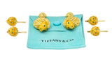 Tiffany & Co. Emerald Enamel 18 Karat Yellow Gold Lion Head Vintage Men's Cufflink Dress Set Wilson's Estate Jewelry