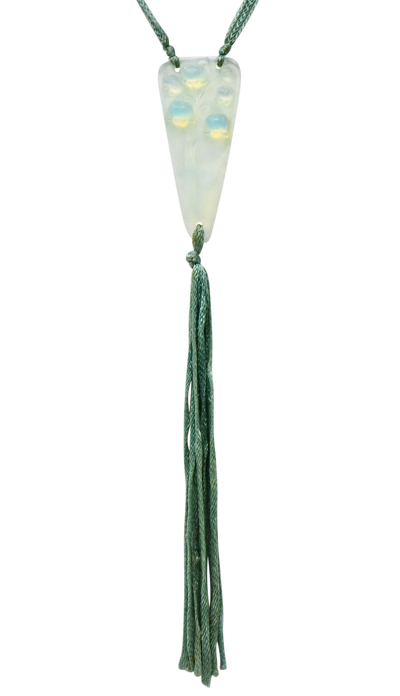 Rene Lalique Art Nouveau Frosted Glass Silk Lily Of The Valley Tassel Pendant NecklaceNecklace - Wilson's Estate Jewelry