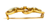 Art Nouveau Plique-A-Jour Enamel Diamond 18 Karat Gold Flower Love Knot BroochBrooch - Wilson's Estate Jewelry