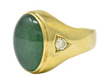 Retro Jadeite Jade Diamond 14 Karat Gold Unisex Cabochon Ring GIARing - Wilson's Estate Jewelry
